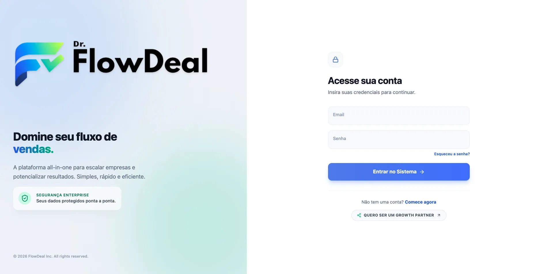 Tela de login do Dr. FlowDeal